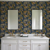 Veer Decor Lotus Pond Tapestry Navy Wallpaper