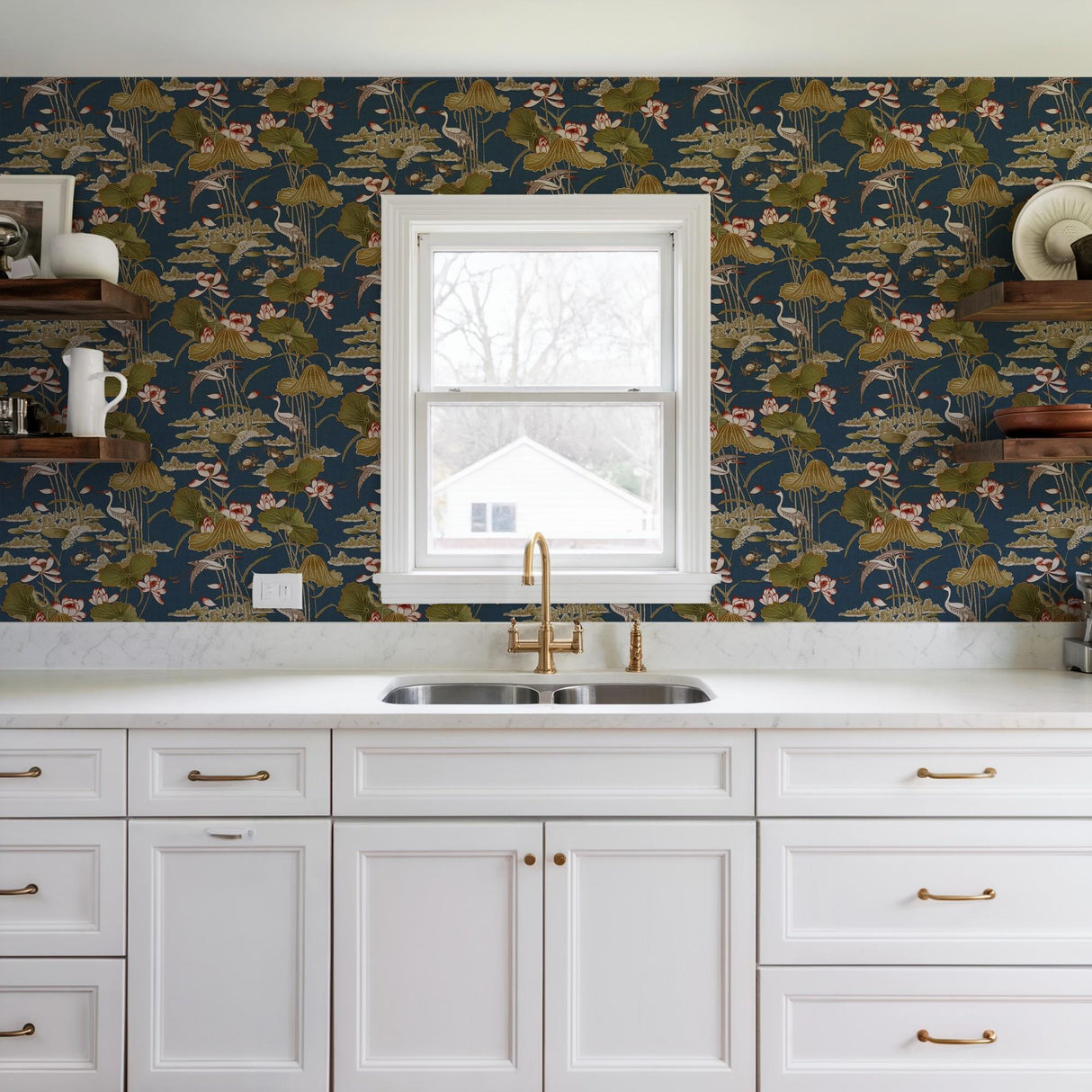 Veer Decor Lotus Pond Tapestry Navy Wallpaper