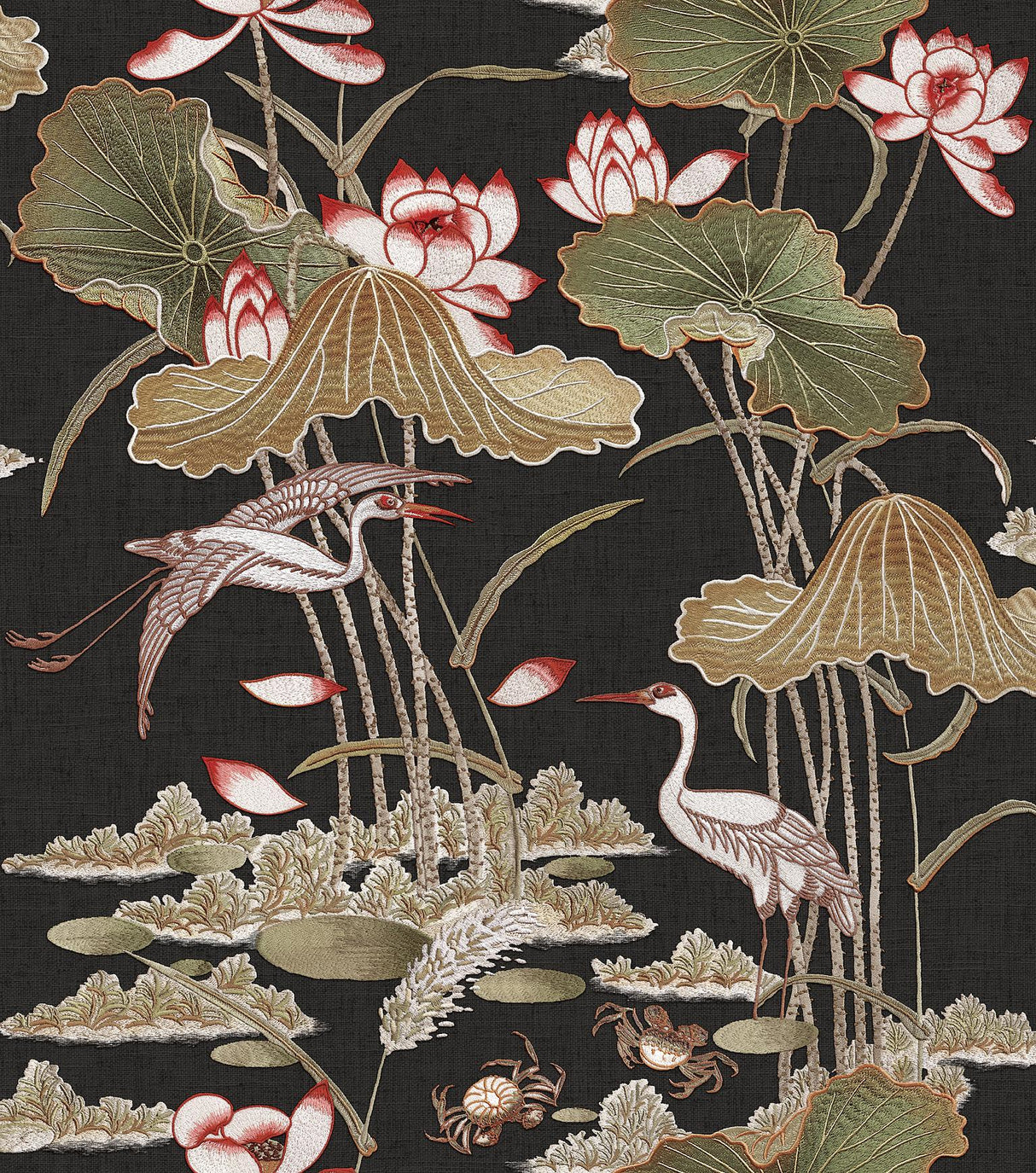 Veer Decor Lotus Pond Tapestry Black Wallpaper