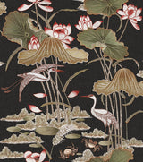 Veer Decor Lotus Pond Tapestry Black Wallpaper