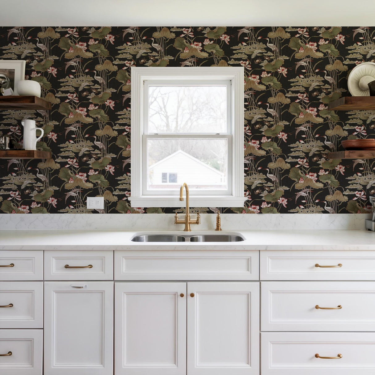 Veer Decor Lotus Pond Tapestry Black Wallpaper