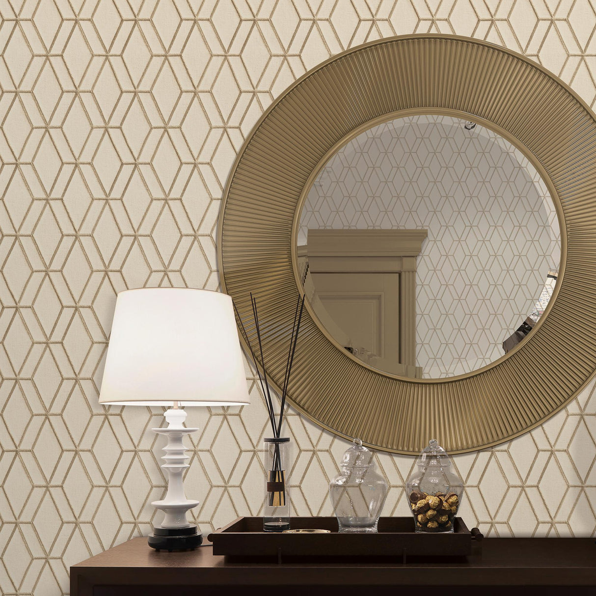 Veer Decor Embroidery Stich Diamond Beige Wallpaper