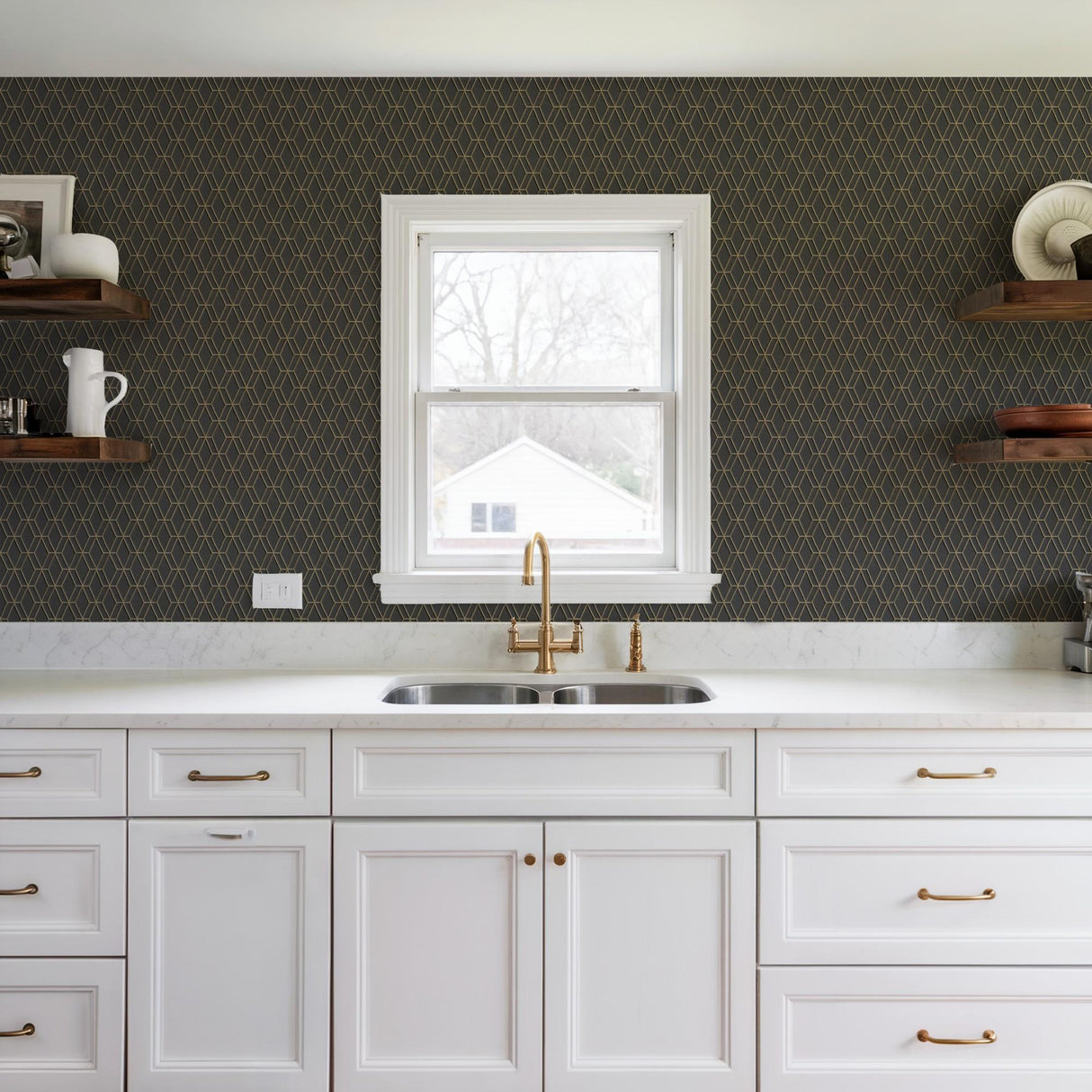 Veer Decor Embroidery Stich Diamond Black Wallpaper