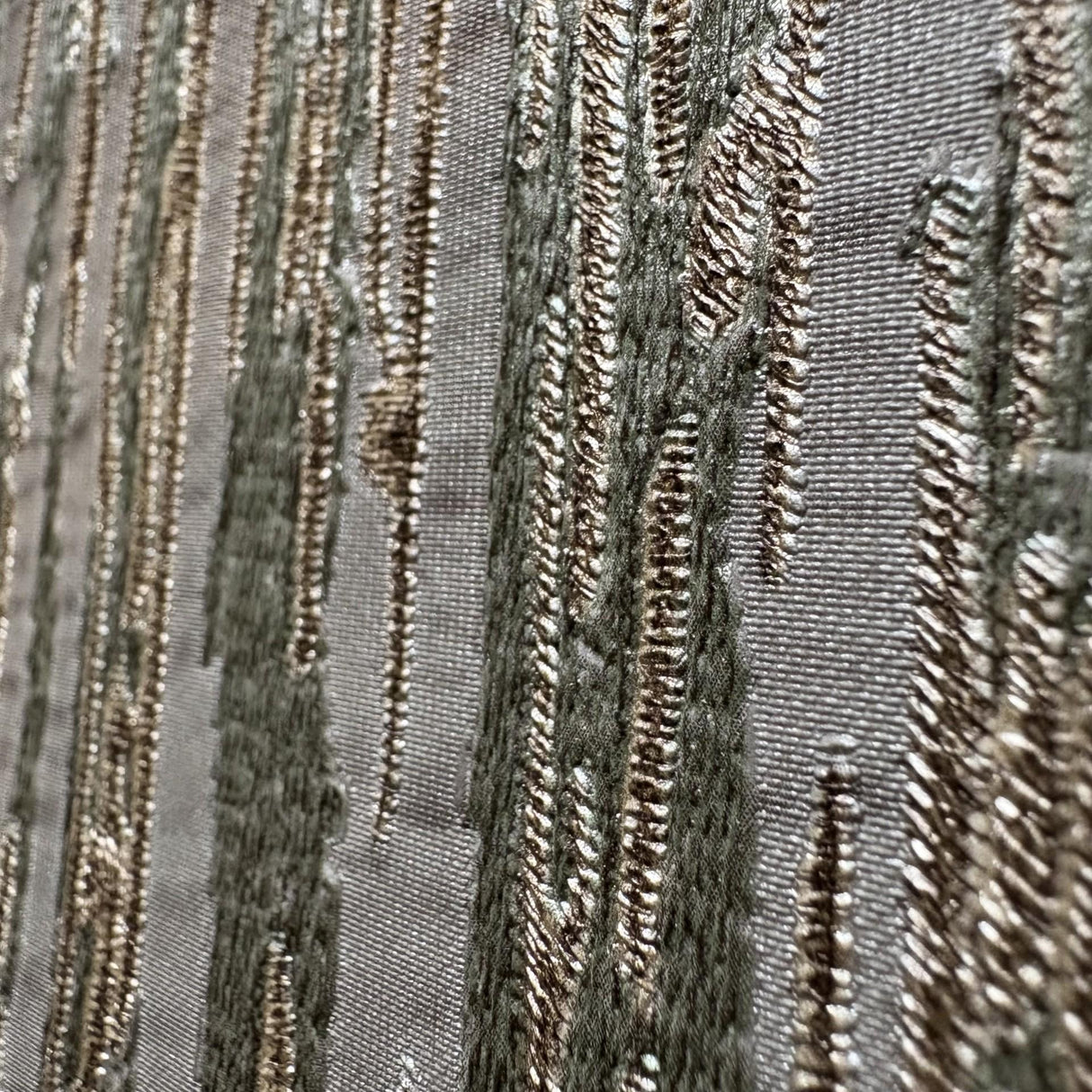 Veer Decor Embroidered Crushed Silk Green Wallpaper