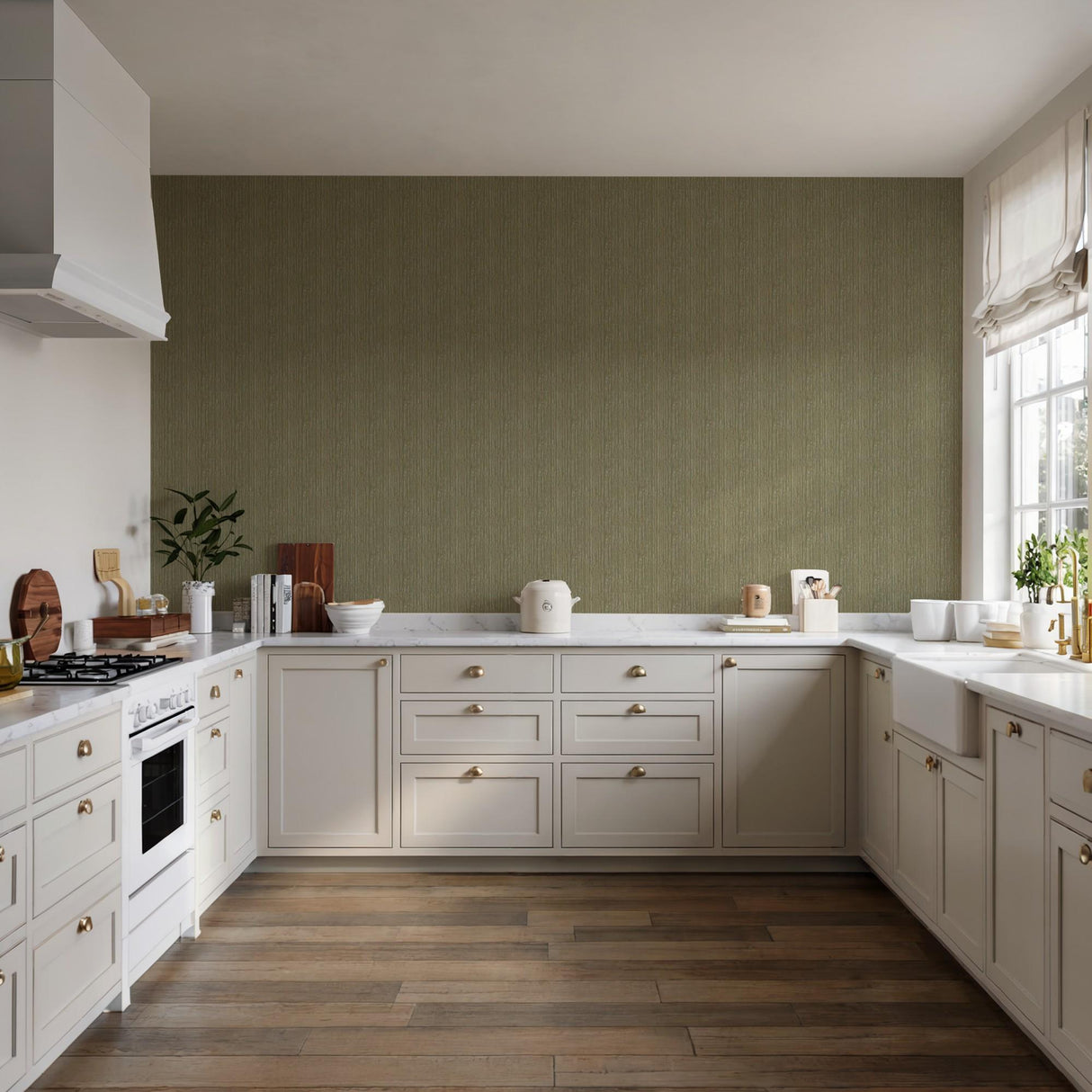 Veer Decor Embroidered Crushed Silk Green Wallpaper