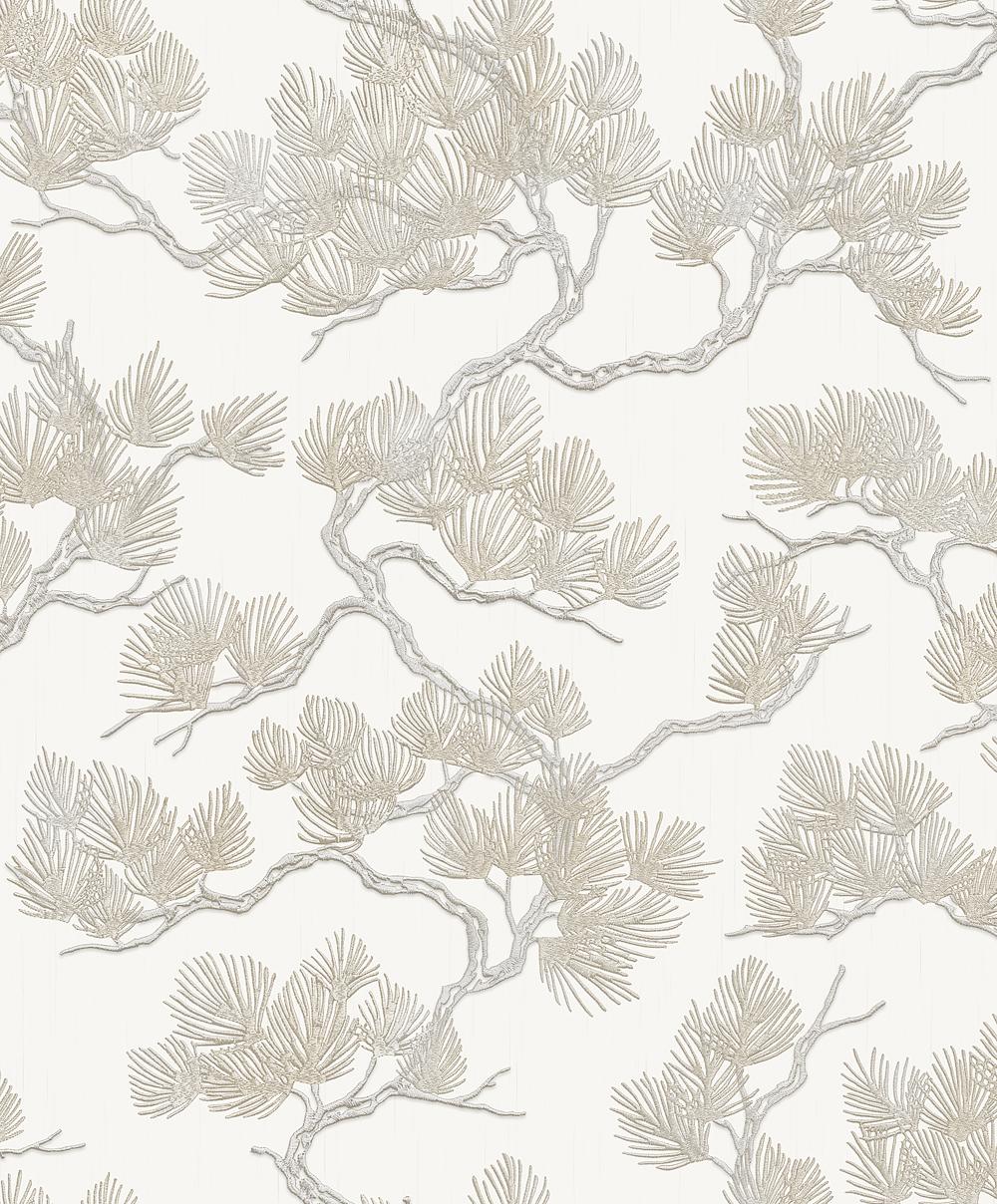Veer Decor Embroidered Pine Tree Beige Wallpaper
