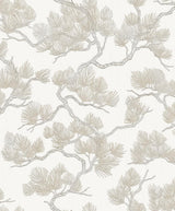 Veer Decor Embroidered Pine Tree Beige Wallpaper