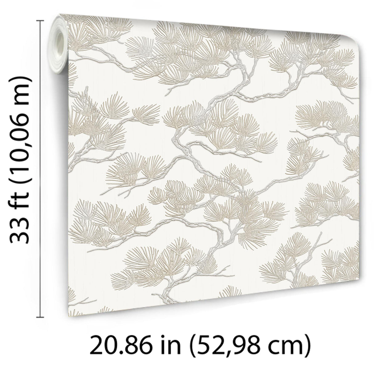 Veer Decor Embroidered Pine Tree Beige Wallpaper