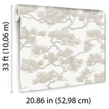 Veer Decor Embroidered Pine Tree Beige Wallpaper