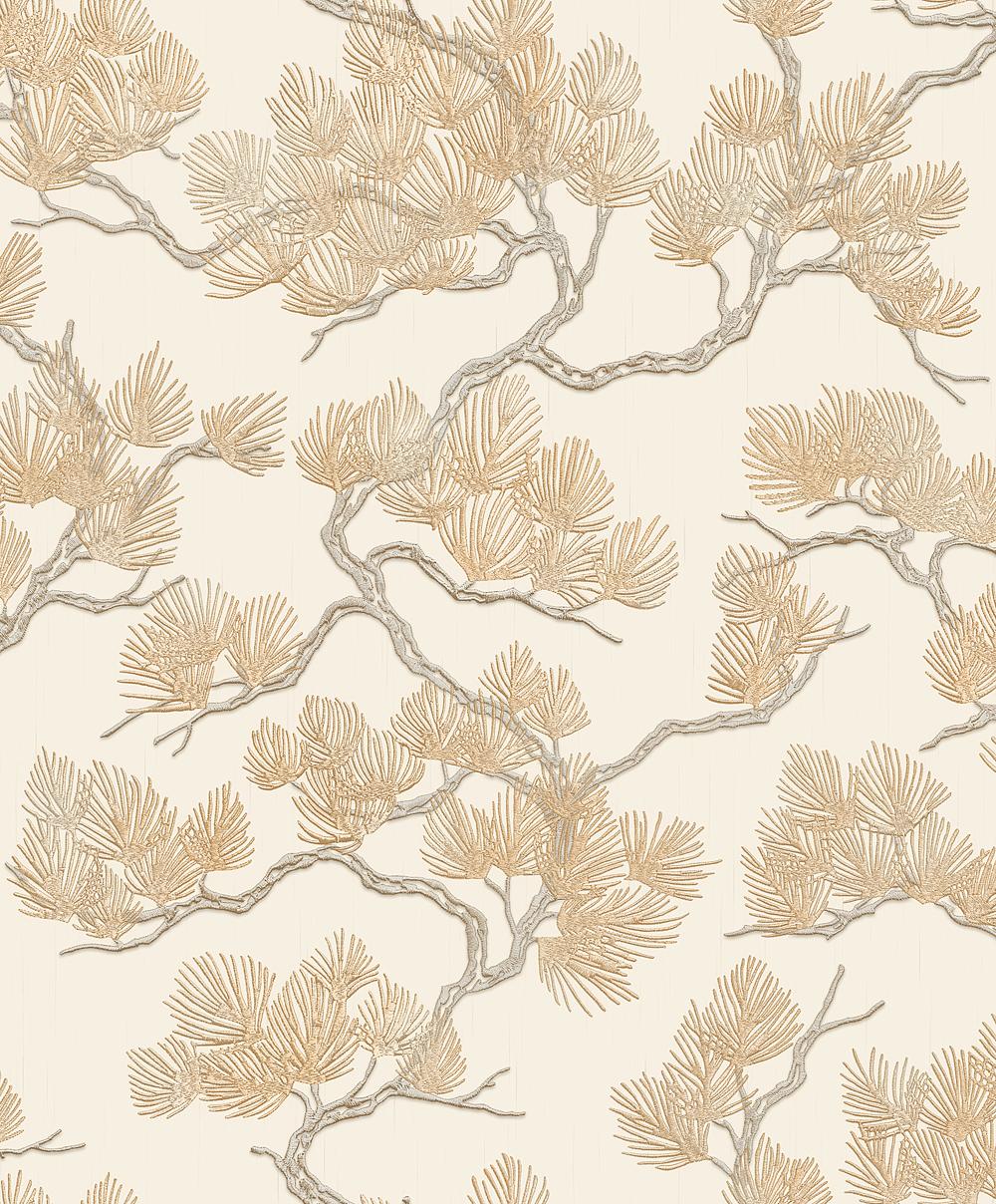 Veer Decor Embroidered Pine Tree Gold Wallpaper