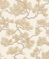 Veer Decor Embroidered Pine Tree Gold Wallpaper