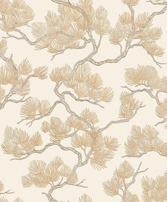 Veer Decor Embroidered Pine Tree Gold Wallpaper