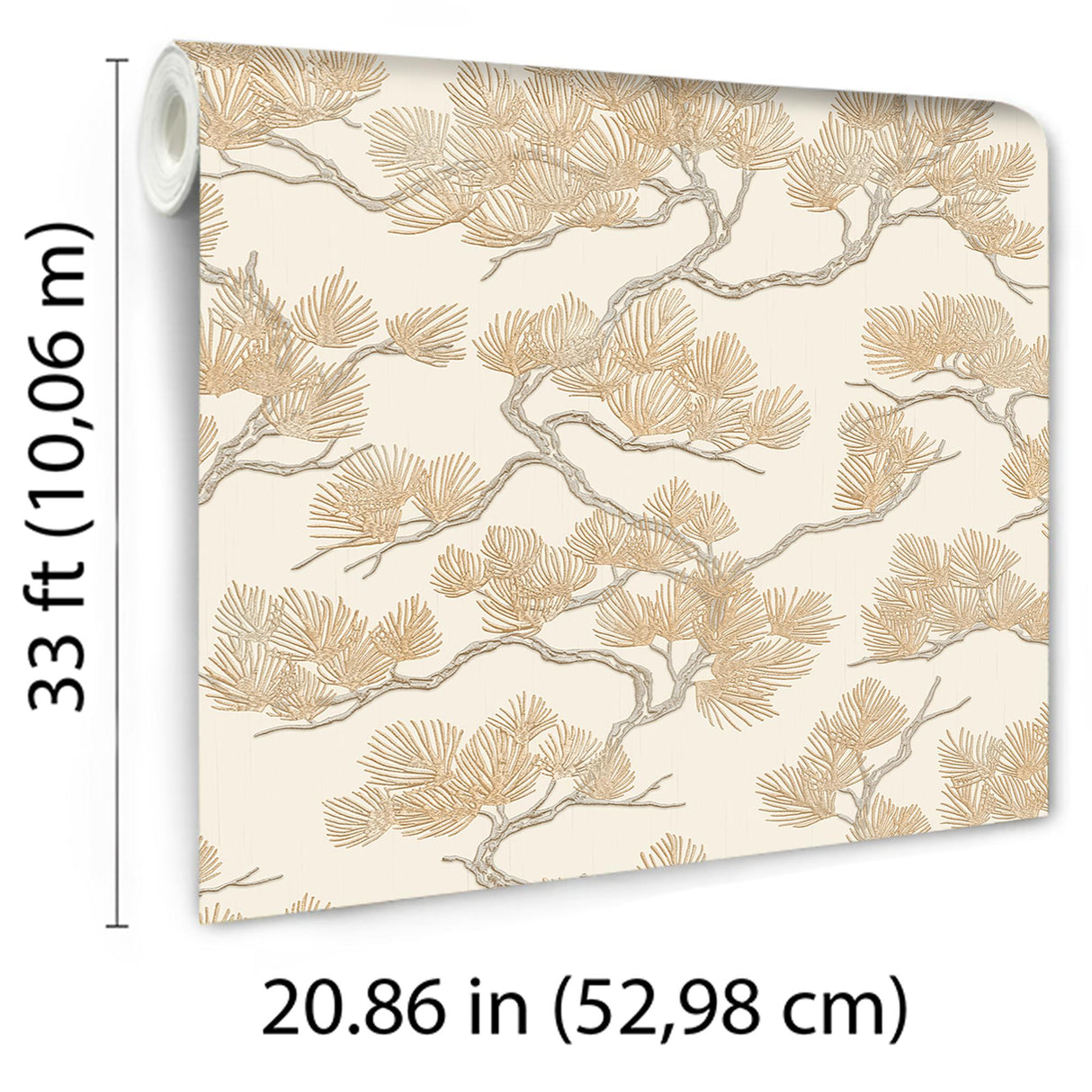 Veer Decor Embroidered Pine Tree Gold Wallpaper