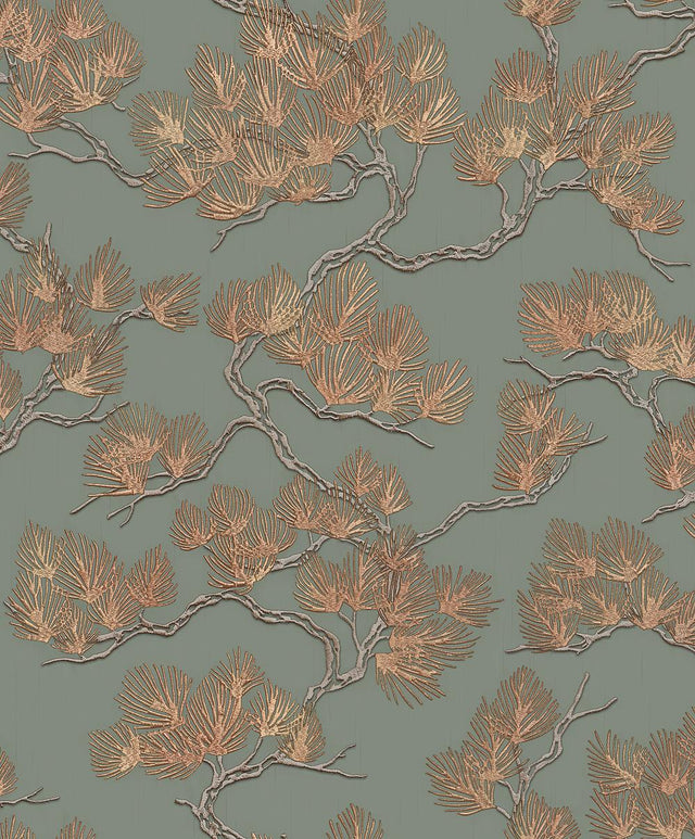 Veer Decor Embroidered Pine Tree Sage Wallpaper