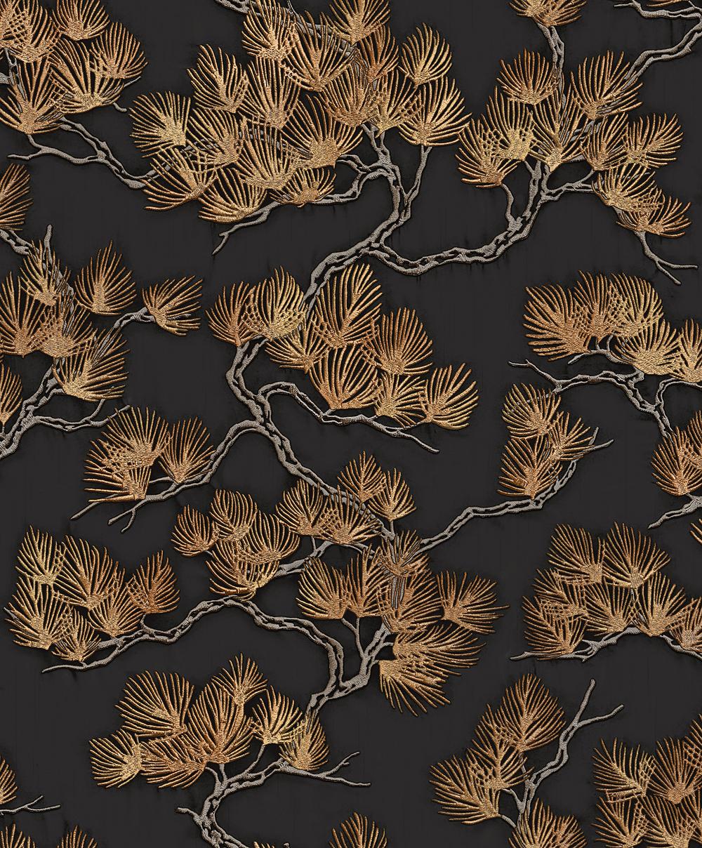 Veer Decor Embroidered Pine Tree Black Wallpaper
