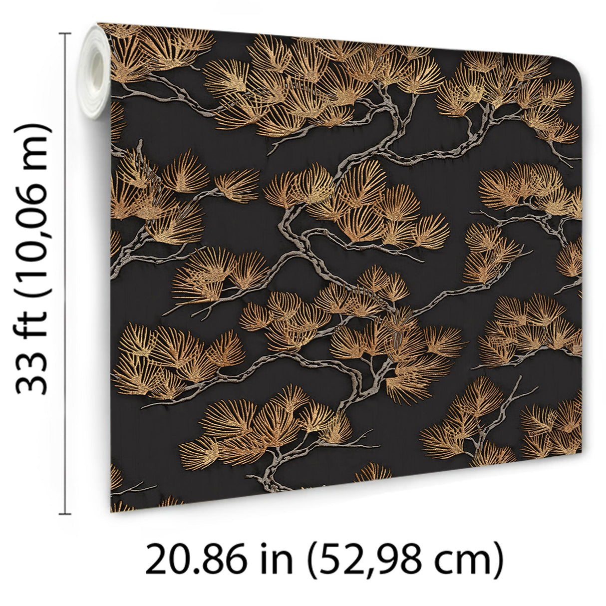Veer Decor Embroidered Pine Tree Black Wallpaper
