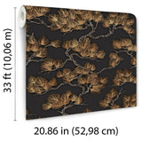 Veer Decor Embroidered Pine Tree Black Wallpaper