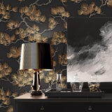 Veer Decor Embroidered Pine Tree Black Wallpaper