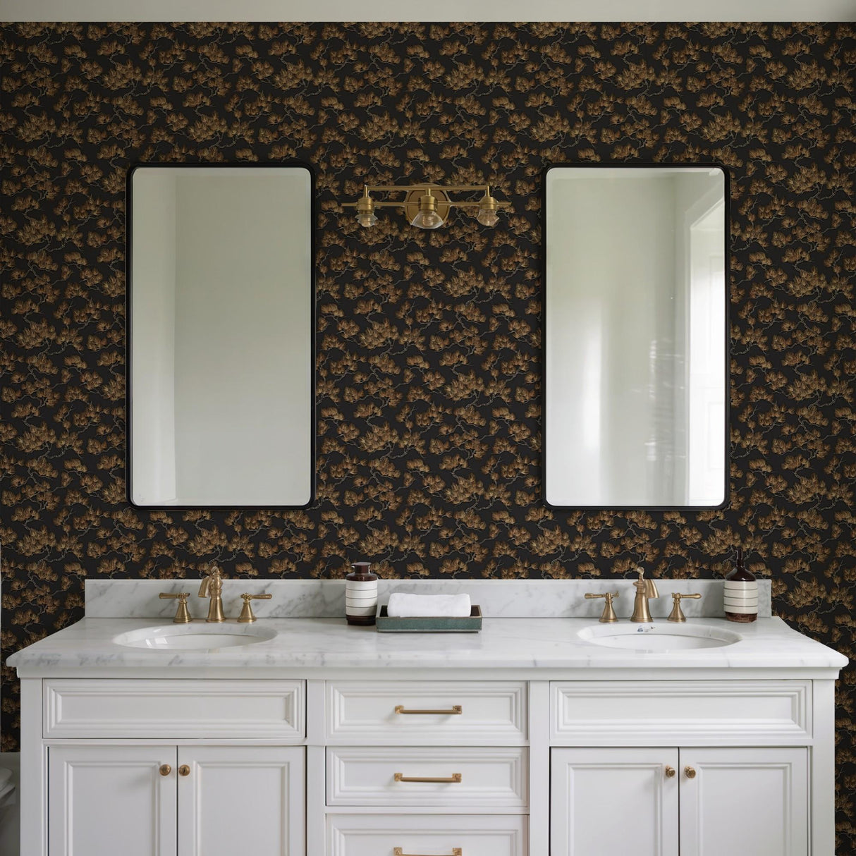 Veer Decor Embroidered Pine Tree Black Wallpaper