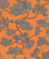 Veer Decor Embroidered Pine Tree Orange Wallpaper