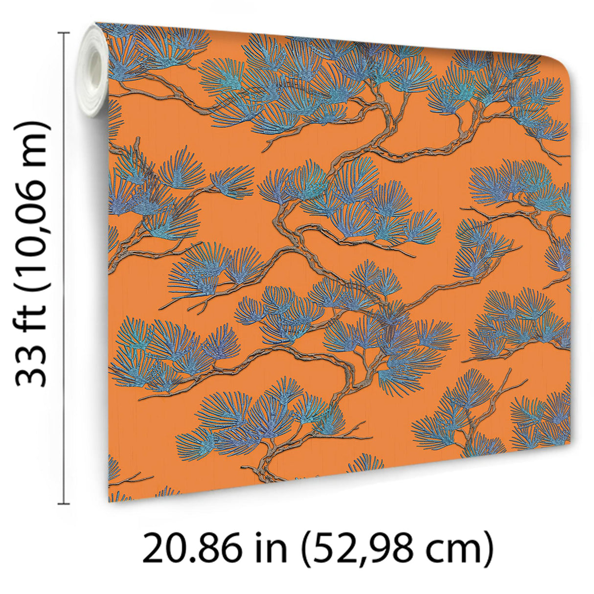 Veer Decor Embroidered Pine Tree Orange Wallpaper