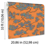 Veer Decor Embroidered Pine Tree Orange Wallpaper