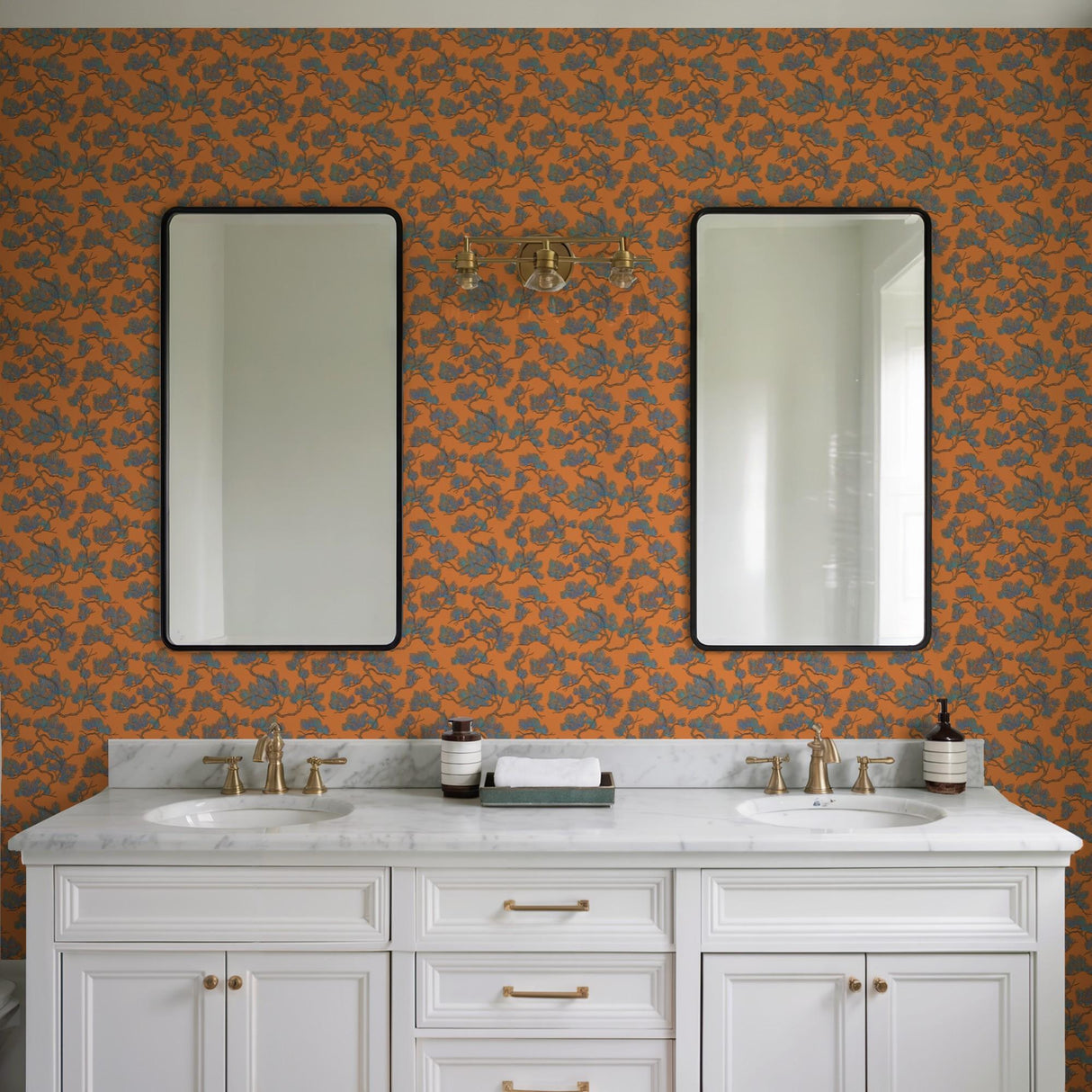 Veer Decor Embroidered Pine Tree Orange Wallpaper