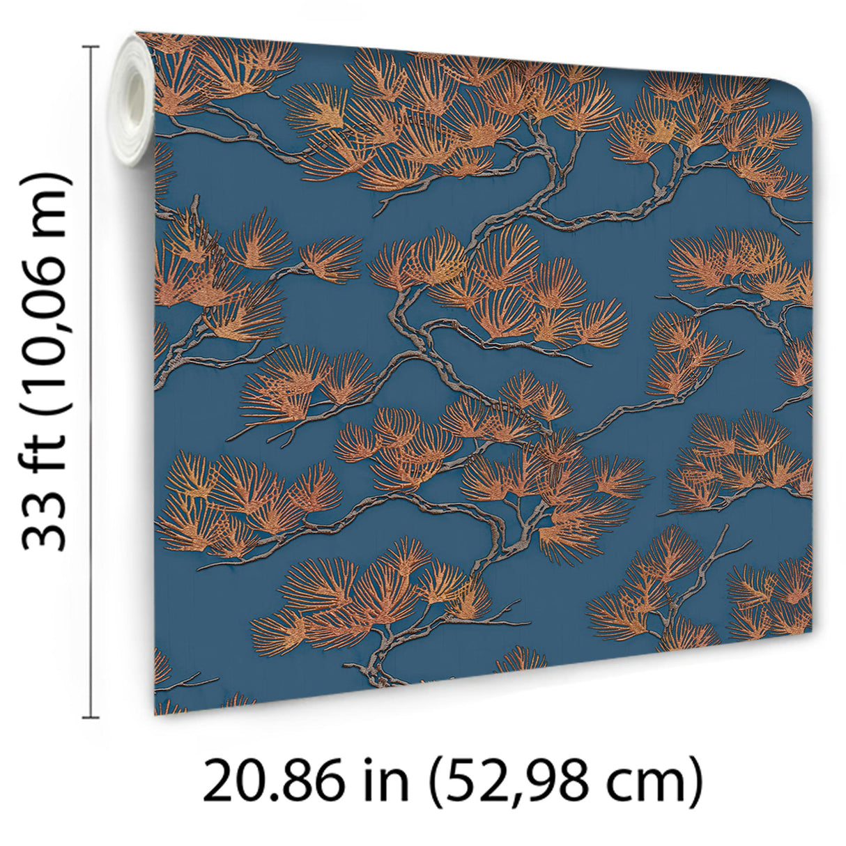 Veer Decor Embroidered Pine Tree Blue Wallpaper