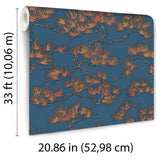 Veer Decor Embroidered Pine Tree Blue Wallpaper