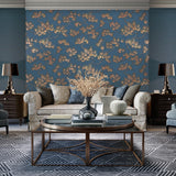 Veer Decor Embroidered Pine Tree Blue Wallpaper