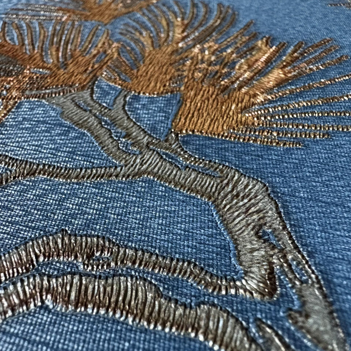 Veer Decor Embroidered Pine Tree Blue Wallpaper