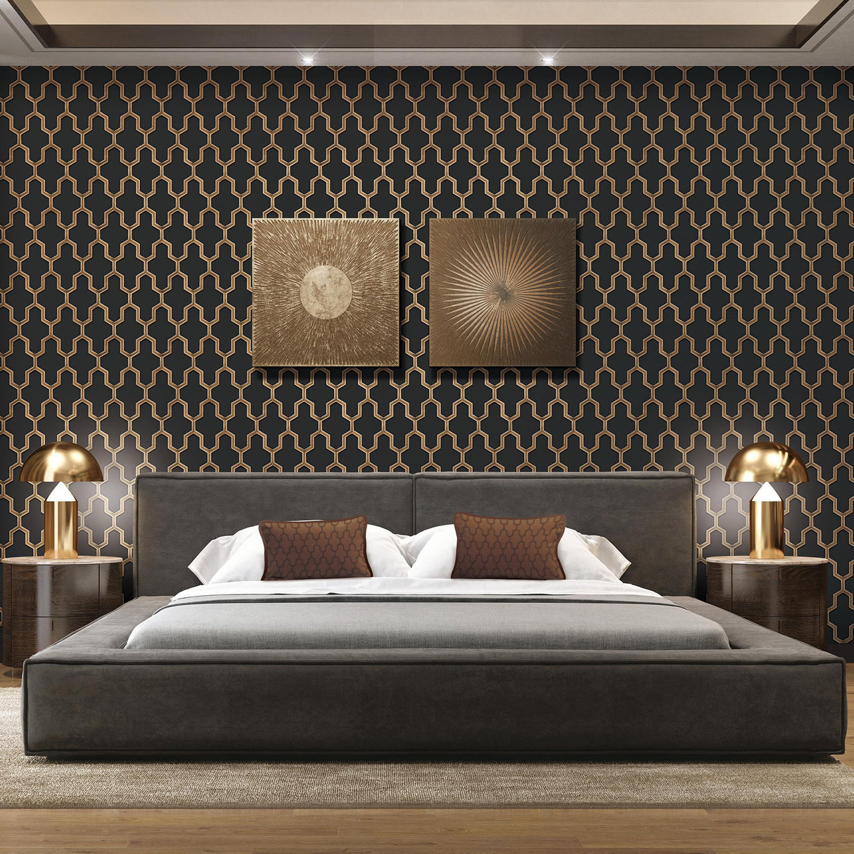Veer Decor Geometric Silk Black Wallpaper