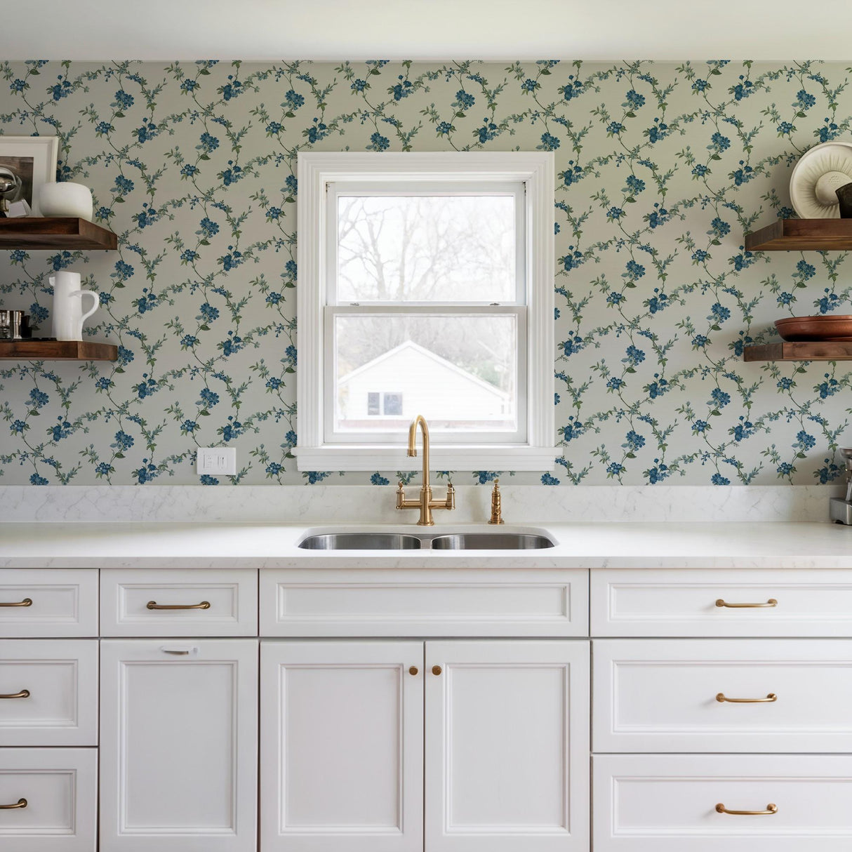 Veer Decor Flower Trail Tapestry Blue Wallpaper