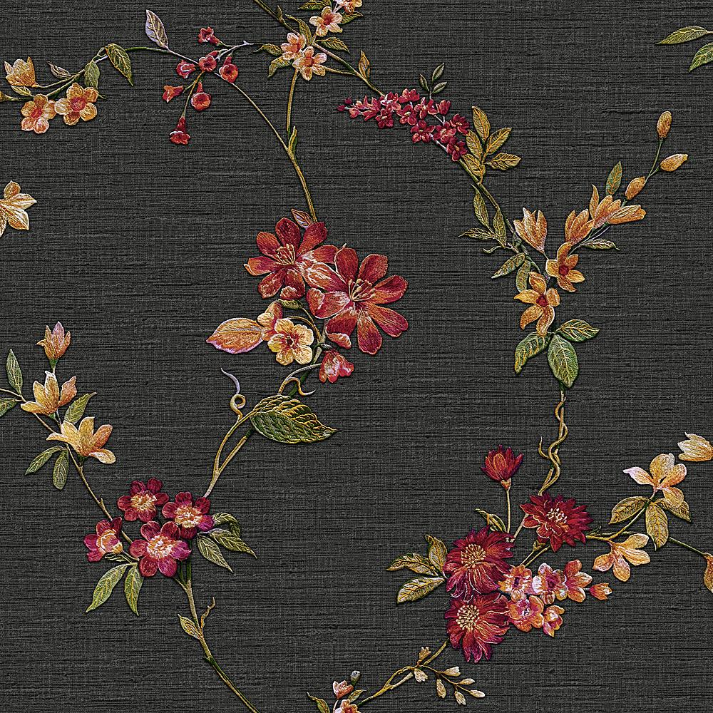 Veer Decor Flower Trail Tapestry Black Wallpaper