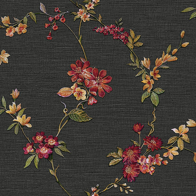 Veer Decor Flower Trail Tapestry Black Wallpaper