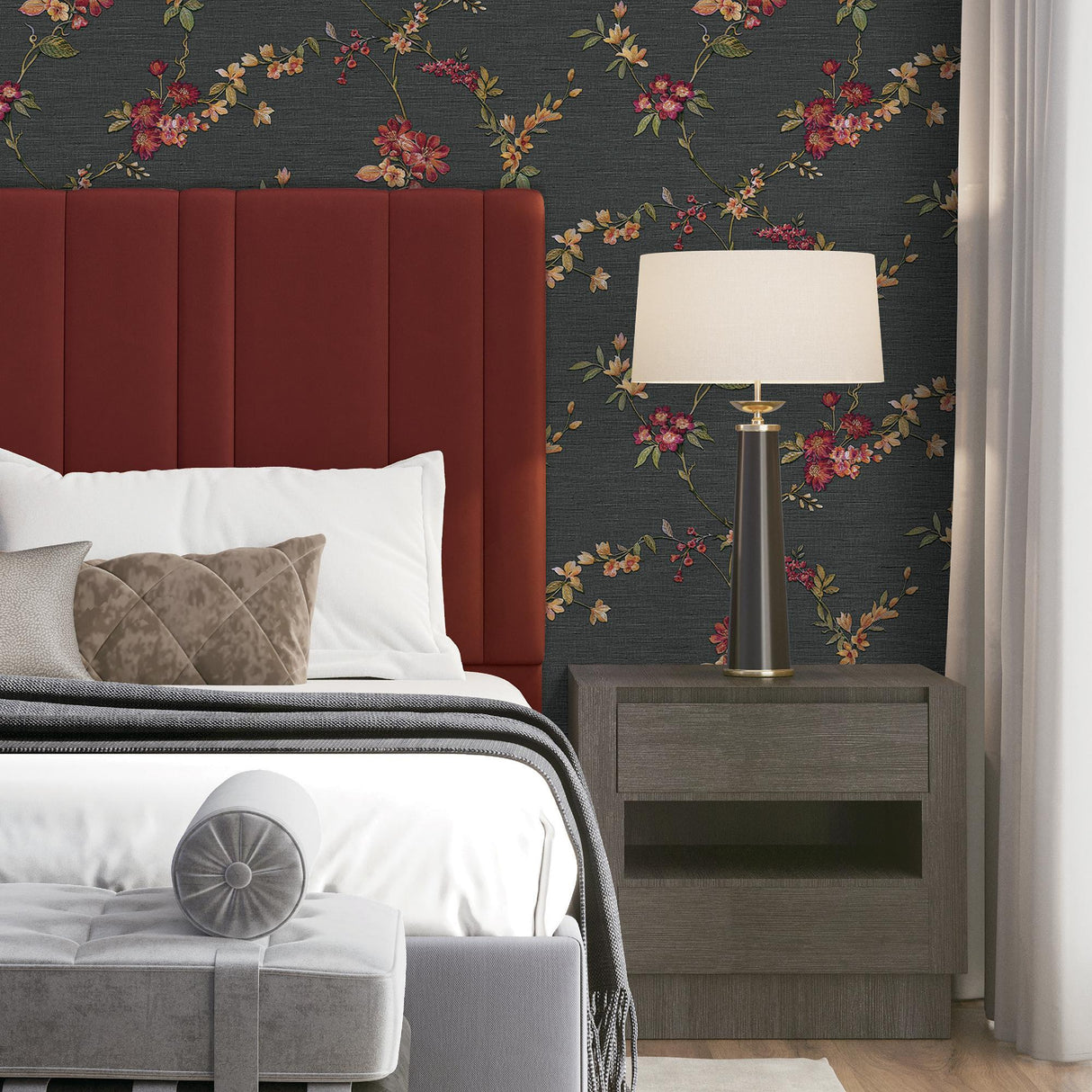 Veer Decor Flower Trail Tapestry Black Wallpaper