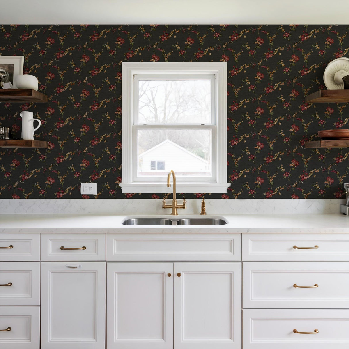 Veer Decor Flower Trail Tapestry Black Wallpaper