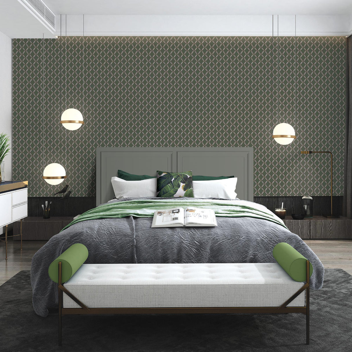 Veer Decor Geometric Trellis Green Wallpaper