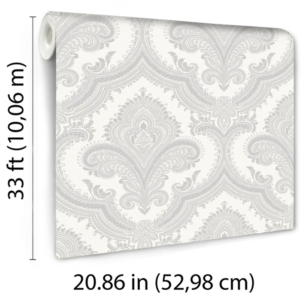 Veer Decor Traditional Damask Silver Wallpaper