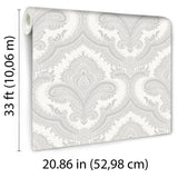 Veer Decor Traditional Damask Silver Wallpaper