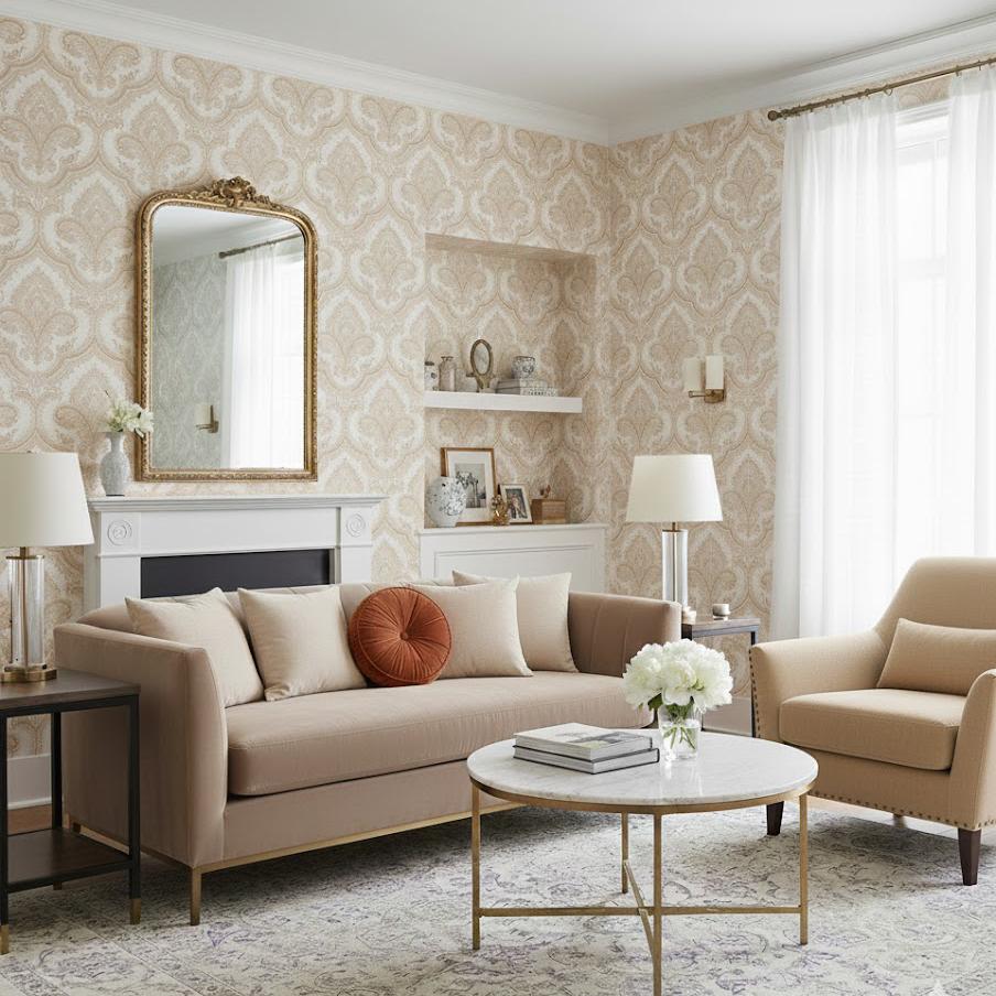 Veer Decor Traditional Damask Taupe Wallpaper