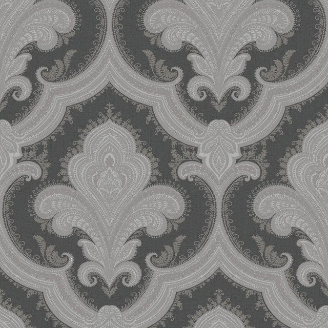 Veer Decor Traditional Damask Black Wallpaper