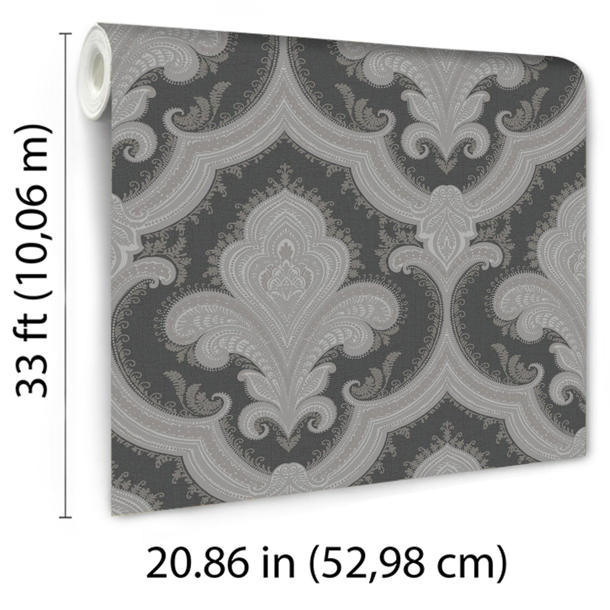 Veer Decor Traditional Damask Black Wallpaper