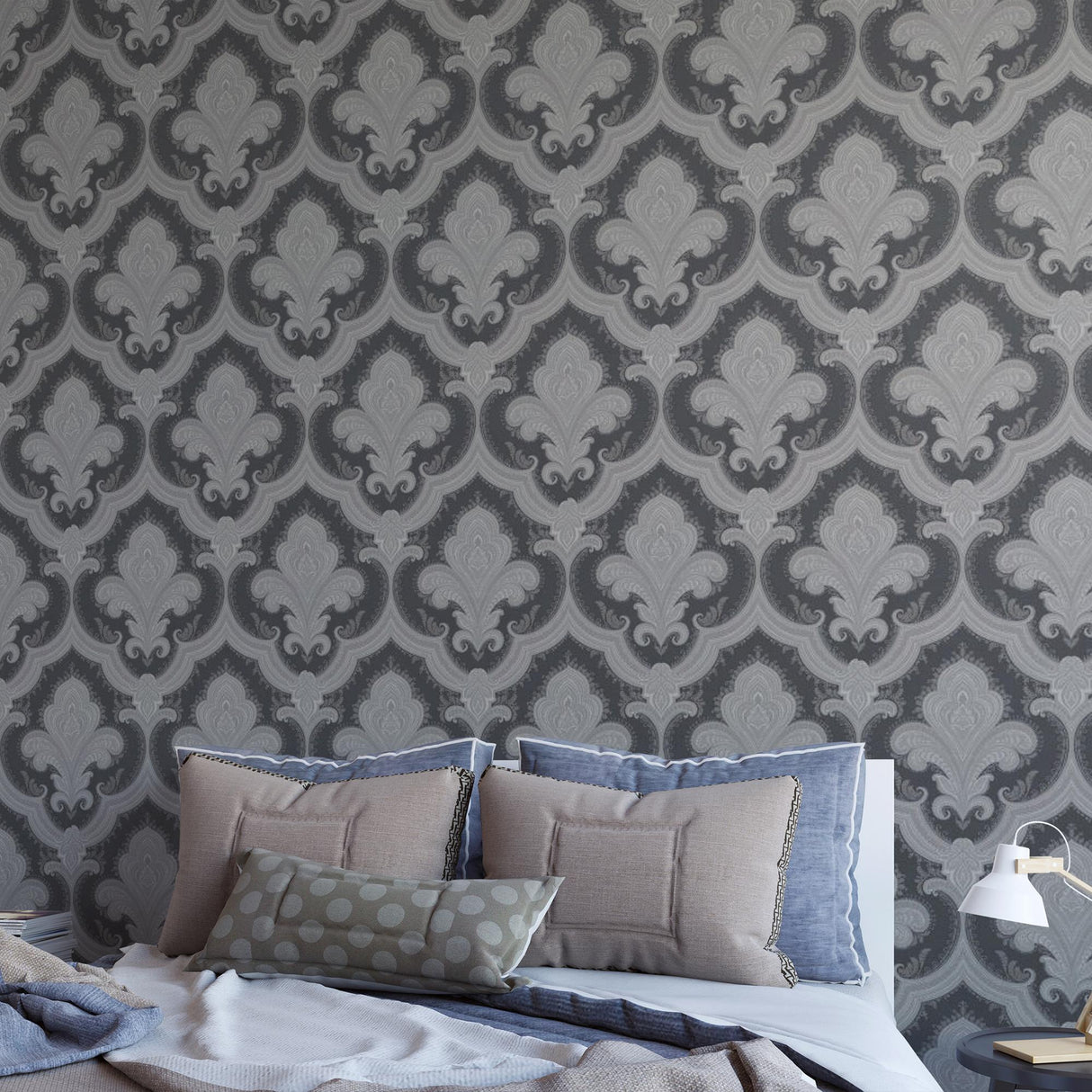 Veer Decor Traditional Damask Black Wallpaper