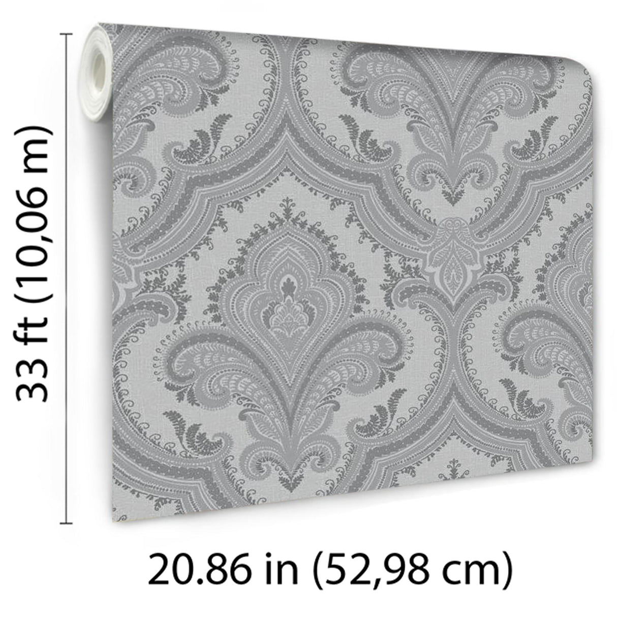 Veer Decor Traditional Damask Grey Wallpaper