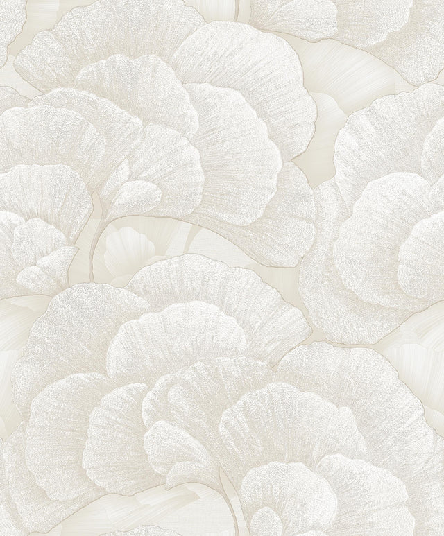 Veer Decor Embroidered Ginkgo White Wallpaper