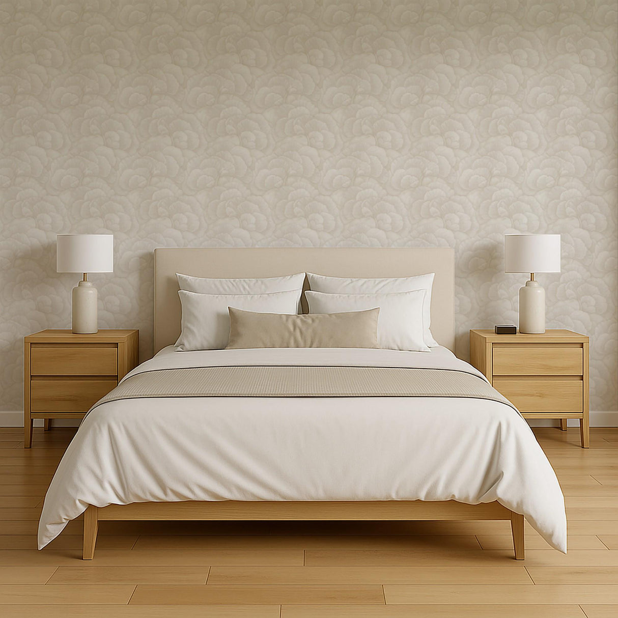Veer Decor Embroidered Ginkgo White Wallpaper