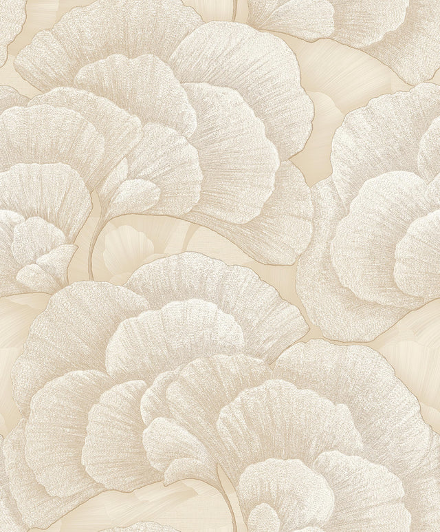 Veer Decor Embroidered Ginkgo Beige Wallpaper