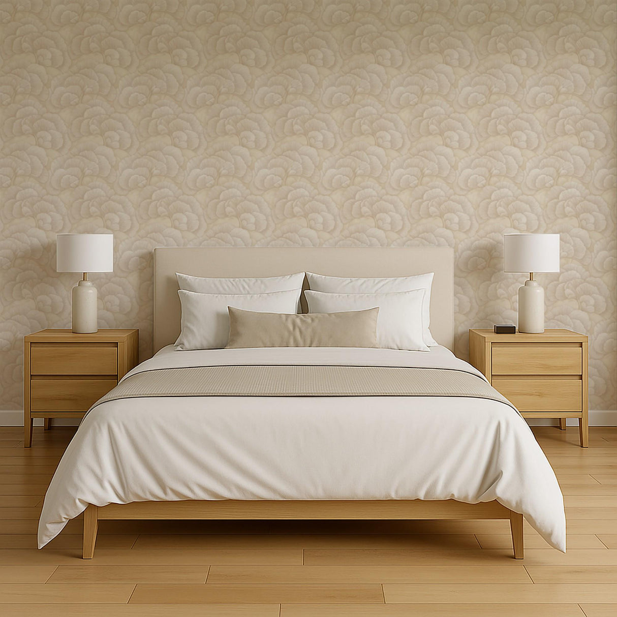 Veer Decor Embroidered Ginkgo Beige Wallpaper