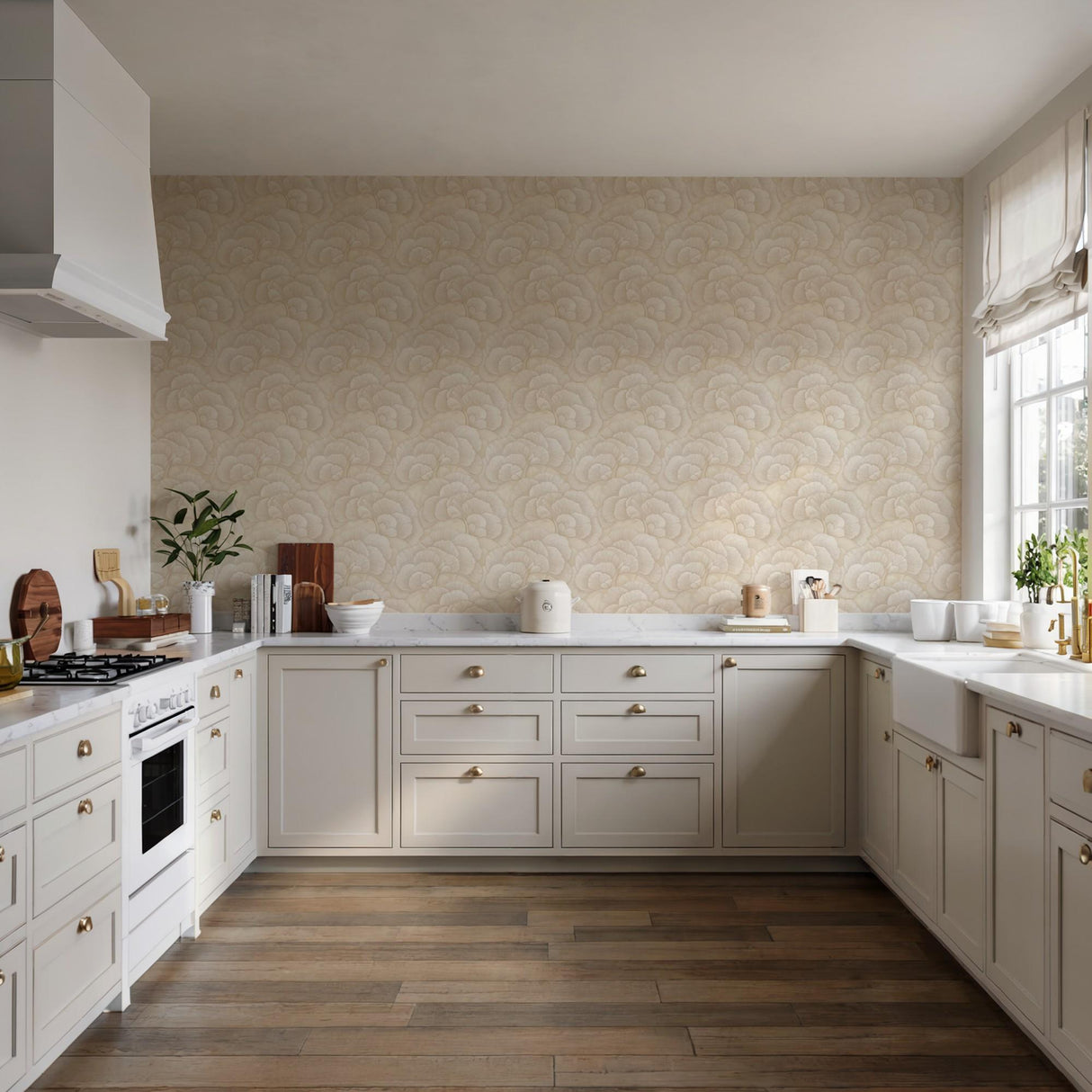 Veer Decor Embroidered Ginkgo Beige Wallpaper